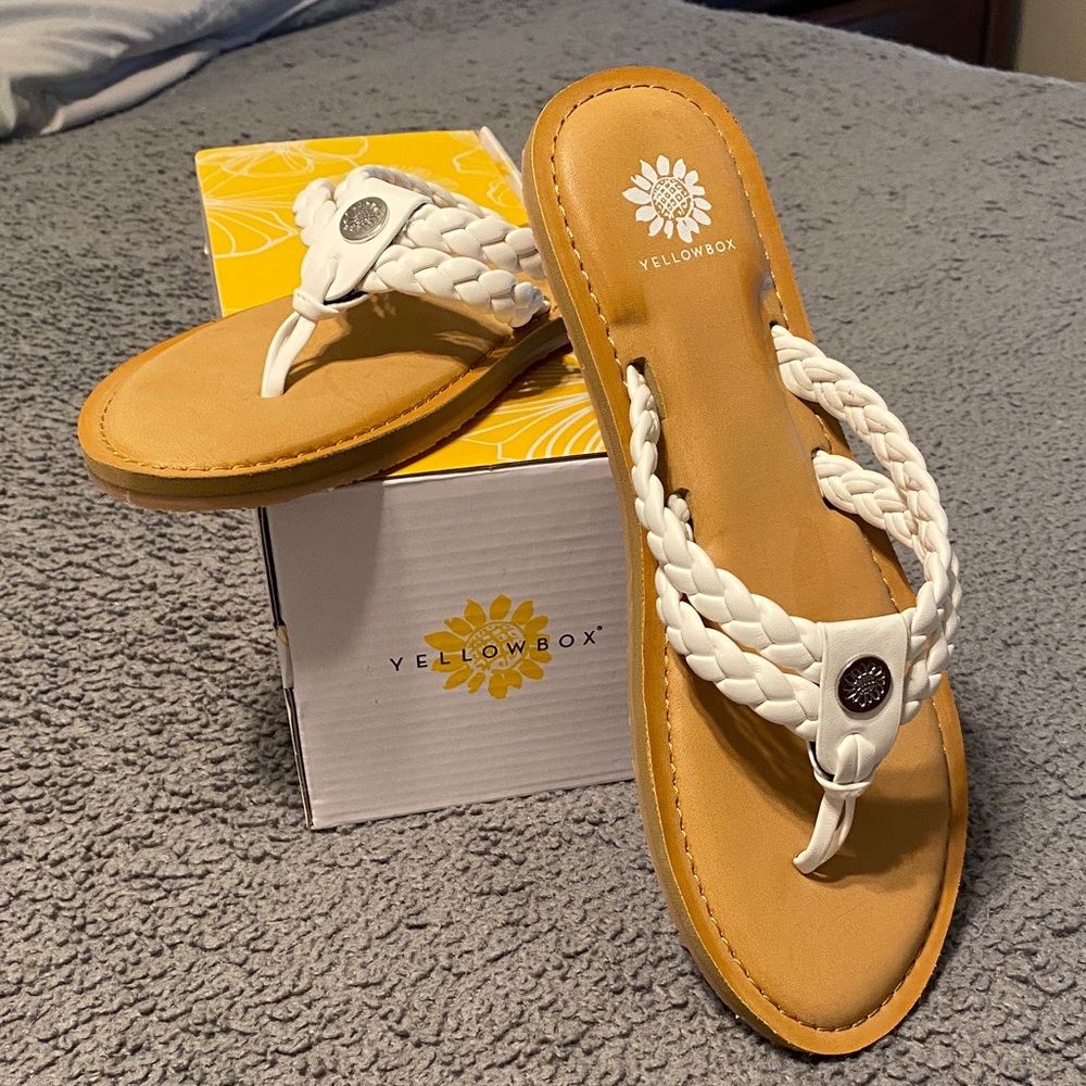 Yellow Box White Braided Sandals new in box